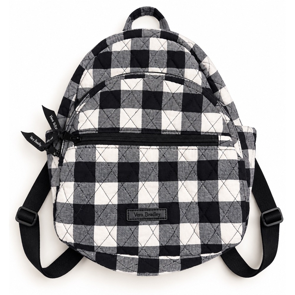 Vera Bradley Small Backpack Black White Gingham Quilted Cotton 27676-12170